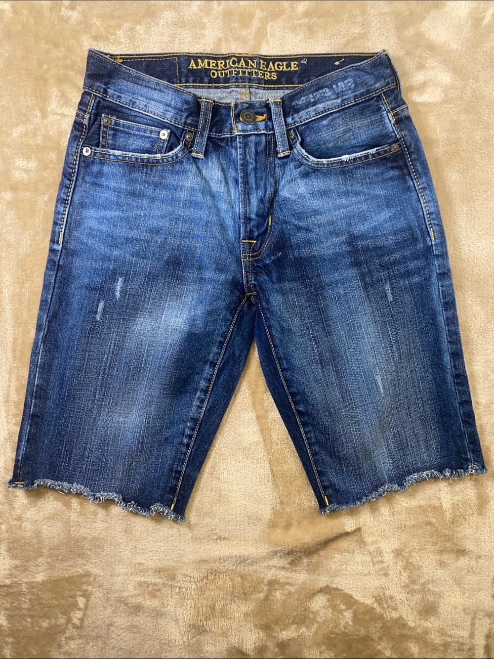 American Eagle Outfitters Men's Blue Distressed Denim Cutoff Shorts size 26